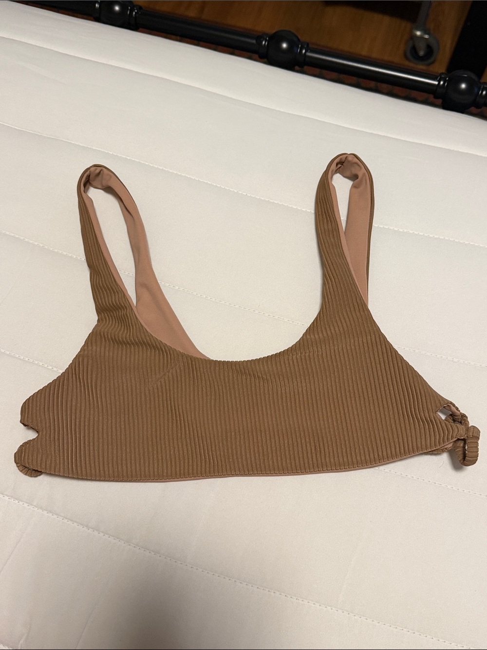 Brown Ribbed Scoop Bikini Top - TAI SWIM